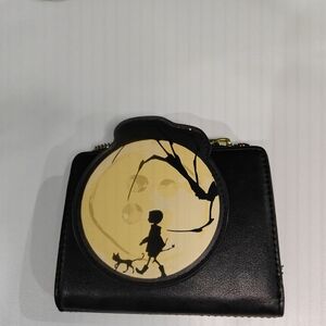 Coraline Black Wallet with Artistic Design